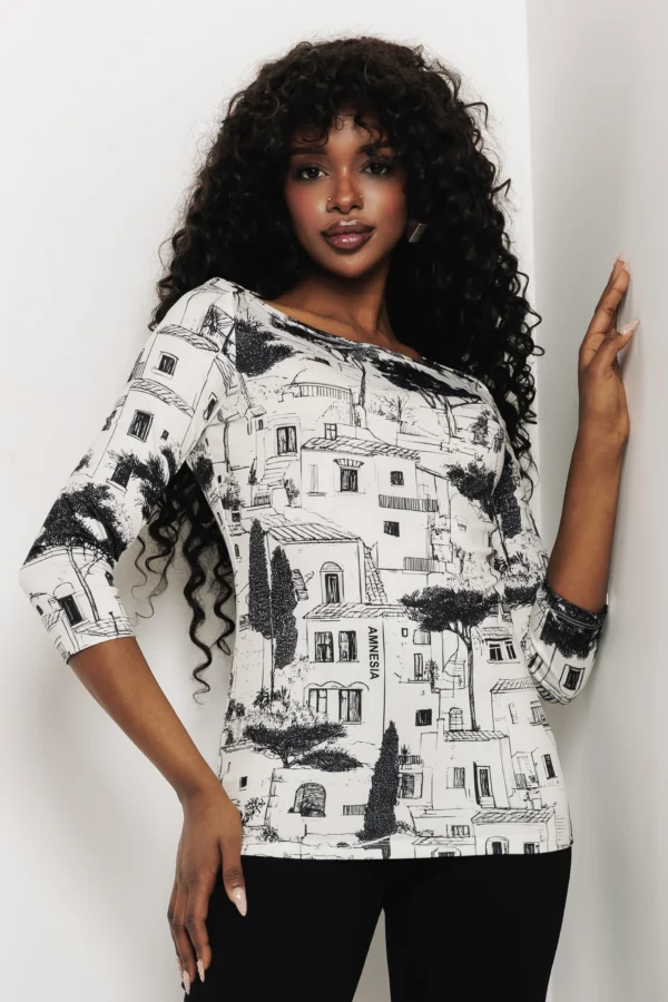 AMNESIA női felső – Ekrü/Mintás