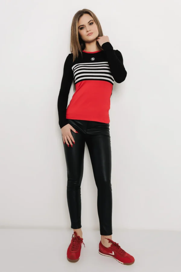AMNESIA női felső – Fekete/Csíkos/Piros