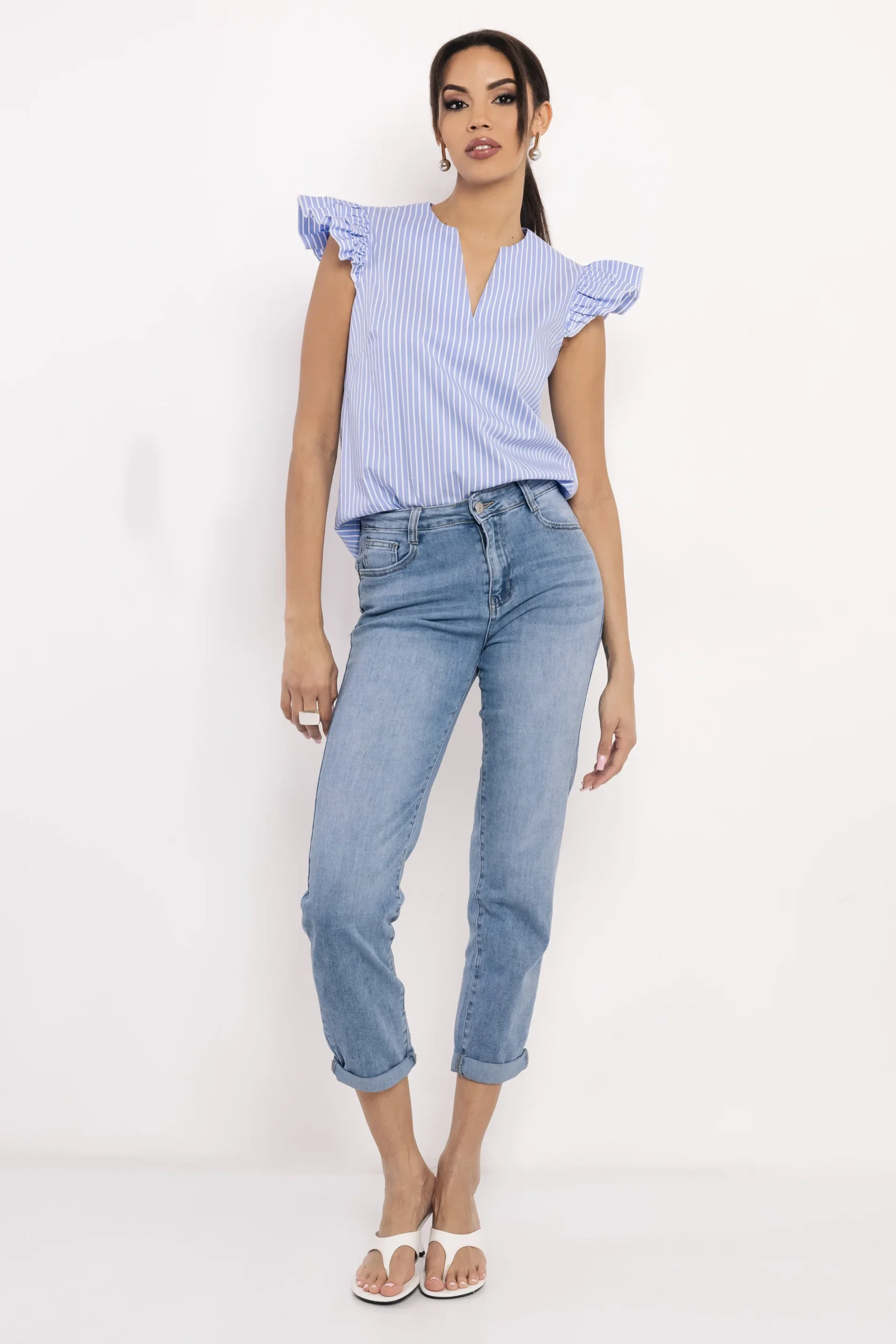 Gombi Blúz Kék Csíkos