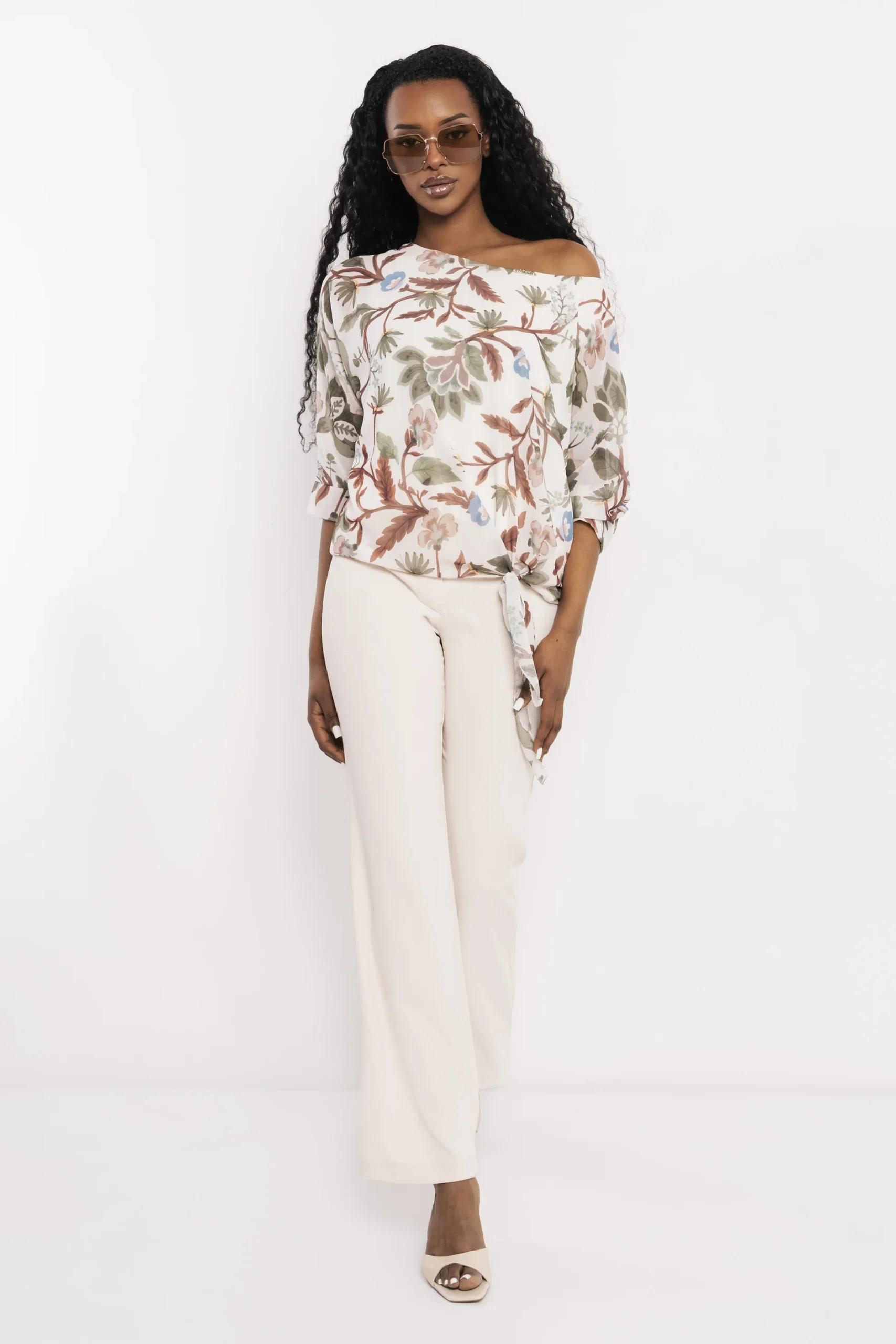 Milori Csomós Blúz Barna Virágmintás